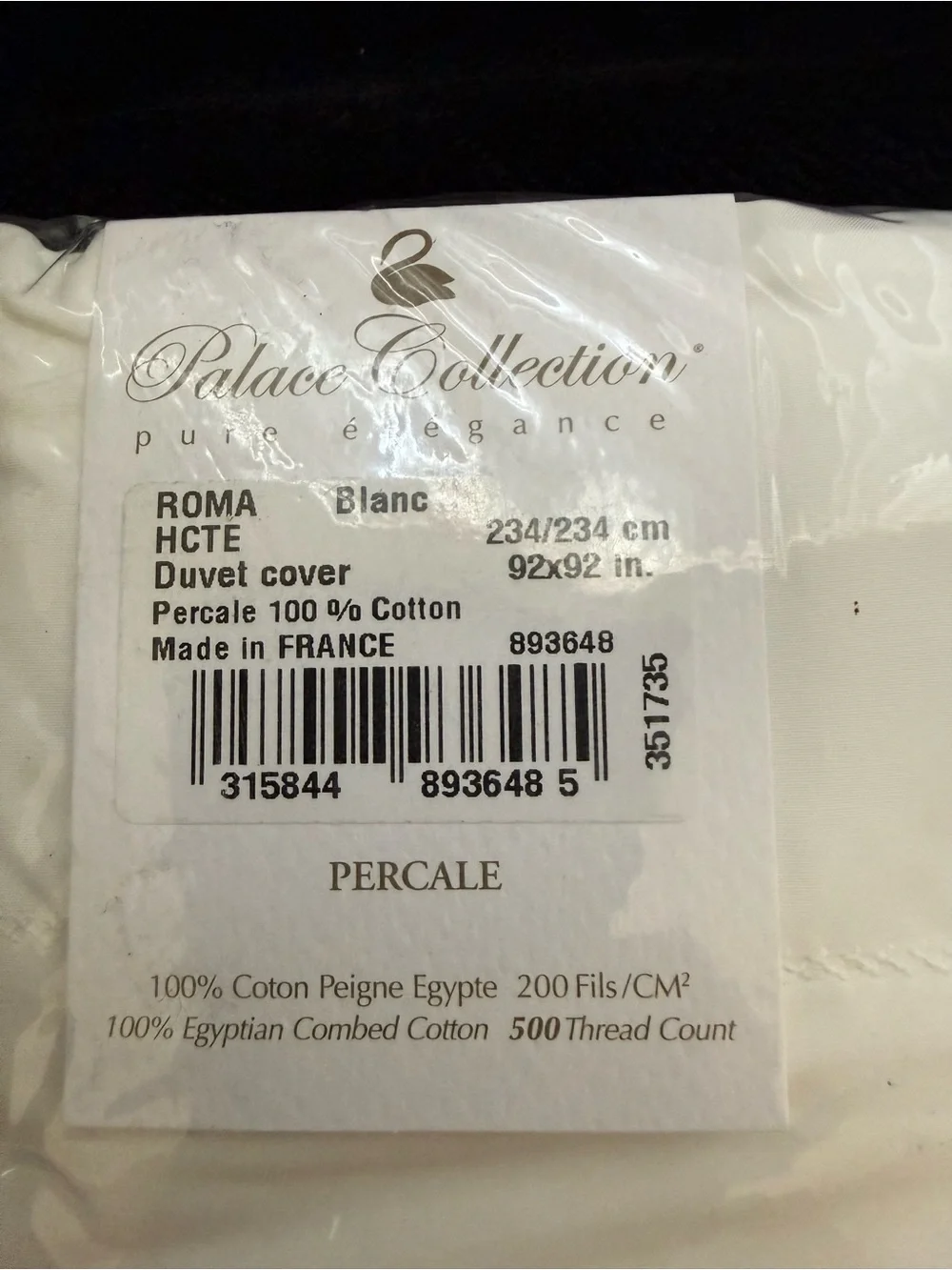 Yves Delorme Palace Roma Queen Duvet Cover Blanc 500TC Egyptian Cotton NWT